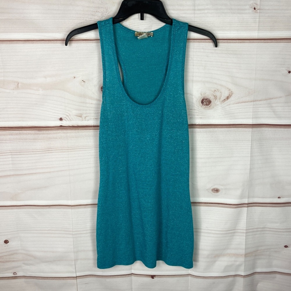 Arden B Top Womens M Blue Tank Glitter Tunic Scoop Neck Racerback Sleeveless